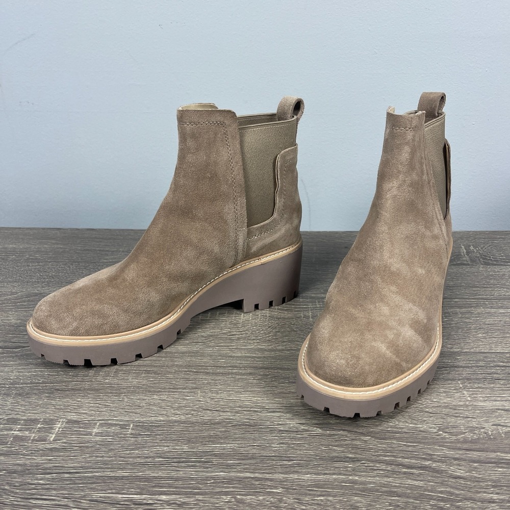 Dolce Vita Haily Boots Womens Size 8.5M Taupe Suede Leather Chunky Heel Chelsea - Picture 2 of 10